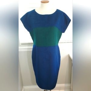 ST JOHN Sewn by Hand Fitted Blue/Green Dress Pre-owned
